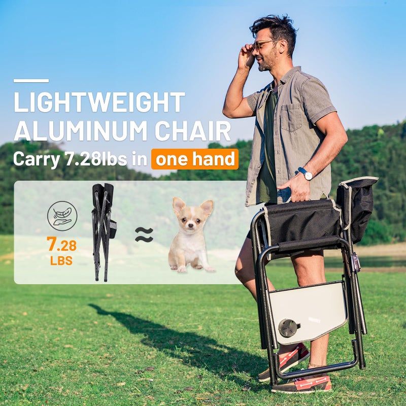 TIMBER RIDGE Aluminum Oversized Camping Chair, Lightweight Portable Directors Chair with Side Table Detachable Side Pocket for Outdoor Camping, Lawn, Picnic, Support 400lbs Black - Image 3